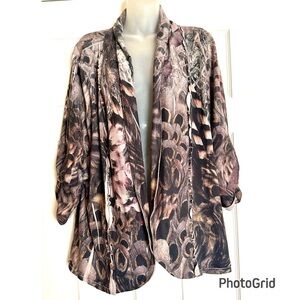 French Blue Abstract Open Jacket with Gathered Sleeves